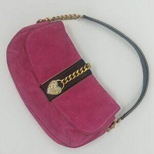 Vintage Juicy Couture Pink Suede Handbag Bag with Crystal & Gold Chain Accents